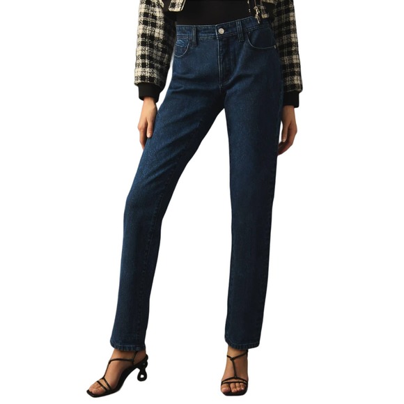 NWT! Anthropologie Pilcro Mid-Rise Slim Boyfriend Jeans Dark Denim Tall - Picture 1 of 6